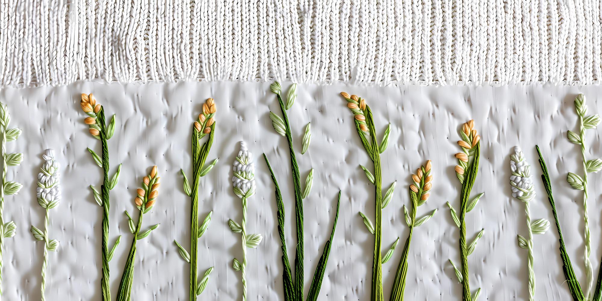 decorative floral embroidery on linen table runner